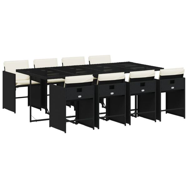 vidaXL 9-dijelni vrtni blagovaonski set s jastucima crni od poliratana
