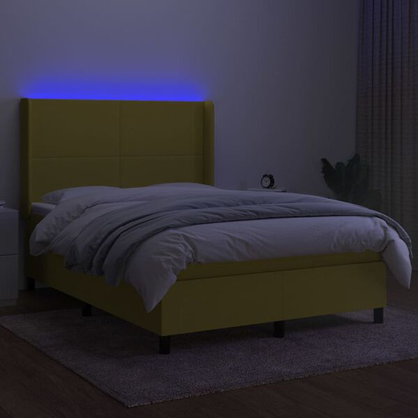 vidaXL Krevet box spring s madracem LED zeleni 140x200 cm od tkanine