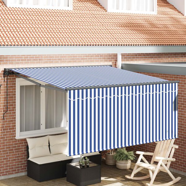 vidaXL Skrovita tenda Plava i bijela 300 x 250 cm Poliester i aluminij