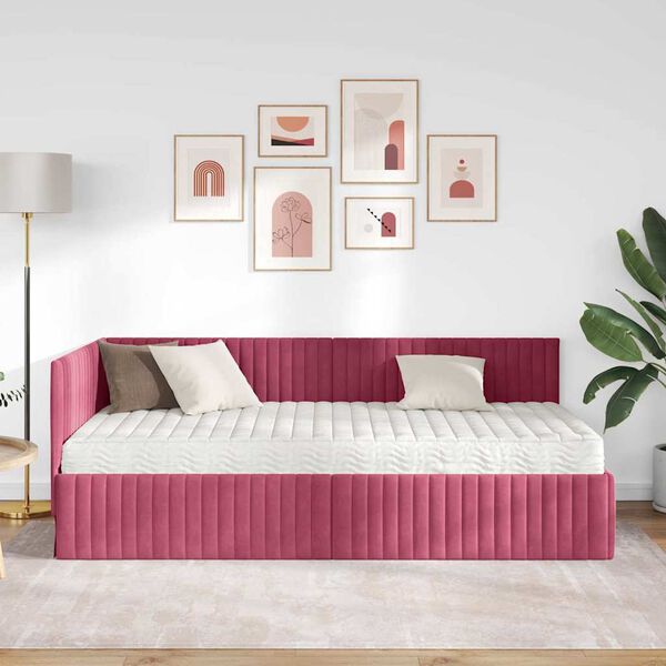 vidaXL Kutni krevetni okvir s madracem 2 pcs Zelena Bar&scaron;un