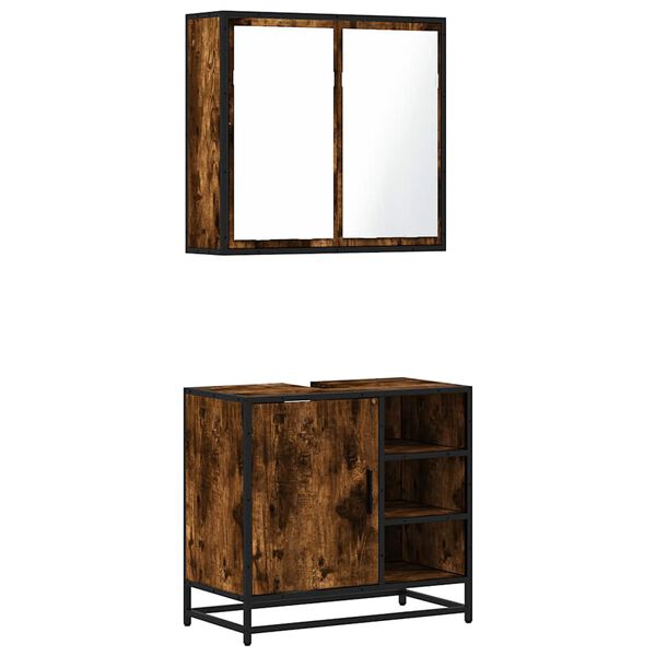 vidaXL 2-dijelni set kupaonskog namje&scaron;taja dimljena boja hrasta drveni