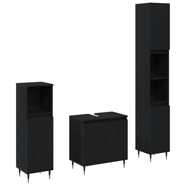 vidaXL Set namje&scaron;taja za kupaonicu 3 pcs Crni hrast 30 x 30 x 190 cm