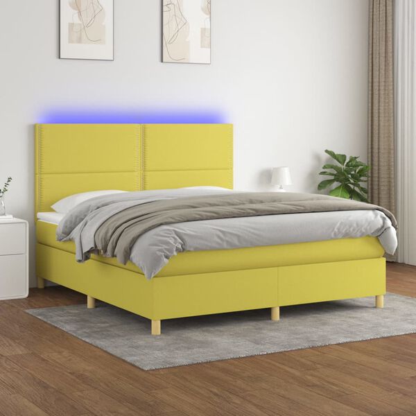 vidaXL Krevet box spring s madracem LED zeleni 180x200 cm od tkanine