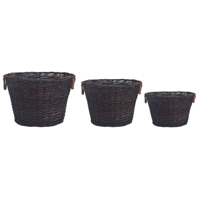 vidaXL 3-dijelni set košara za drva za ogrjev tamnosmeđi od vrbe
