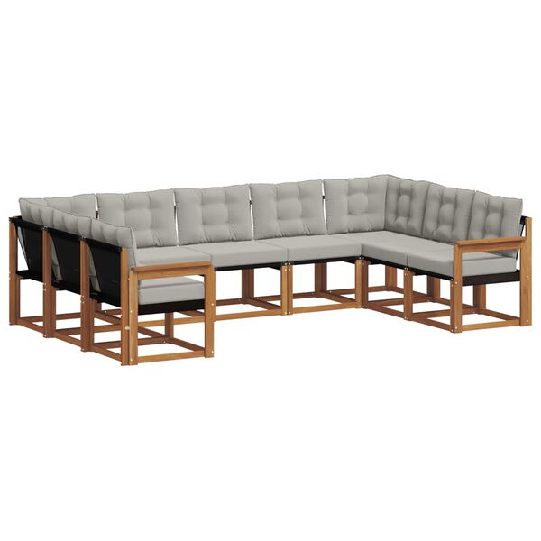vidaXL Set vanjskih sofa s jastukom 9 pcs Prirodna i svijetlo siva