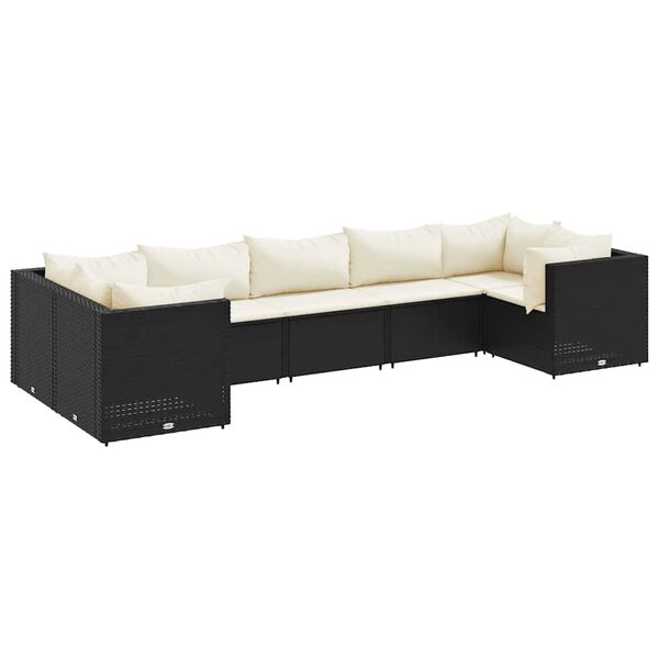 vidaXL 7-dijelna vrtna garnitura od poliratana s jastucima crna