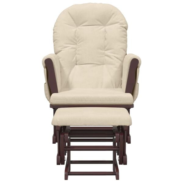 vidaXL Stolica za ljuljanje s tabureom od tkanine krem bijela