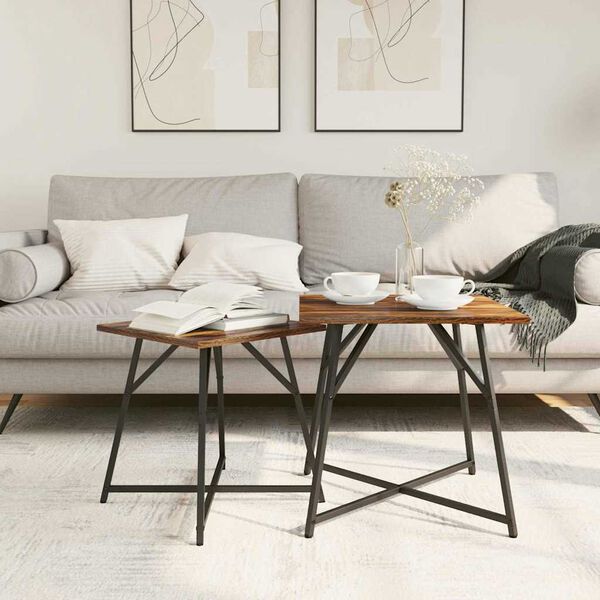 vidaXL Set pomoćnih stolića 2 pcs Dimnjeni hrast i crna