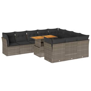 vidaXL 11-dijelni set vrtnih sofa od poliratana s jastucima sivi
