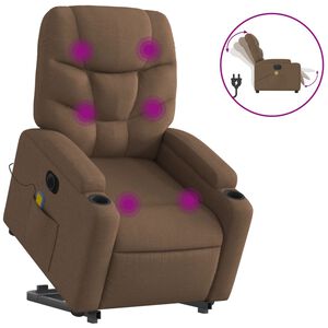 vidaXL Električni masažni naslonjač na podizanje od tkanine smeđi