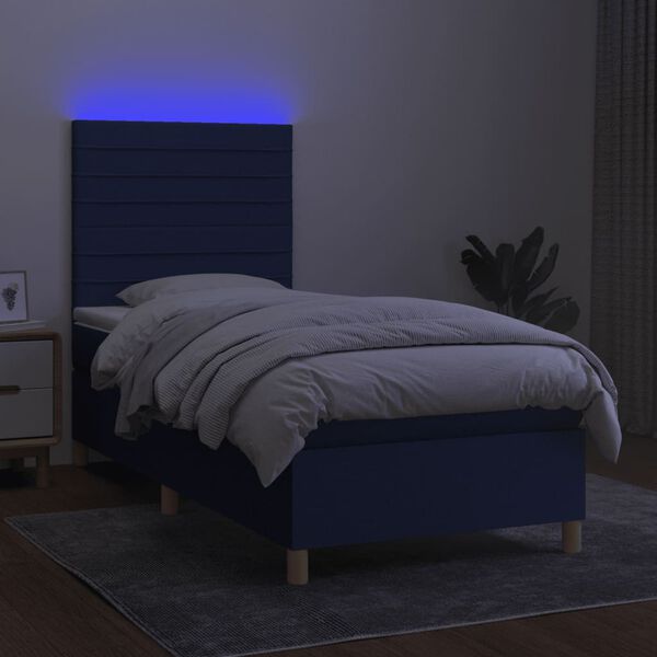 vidaXL Krevet box spring s madracem LED plavi 100x200 cm od tkanine