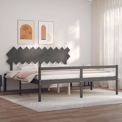 vidaXL Krevet za starije s uzglavljem sivi 200x200 cm masivnog drva