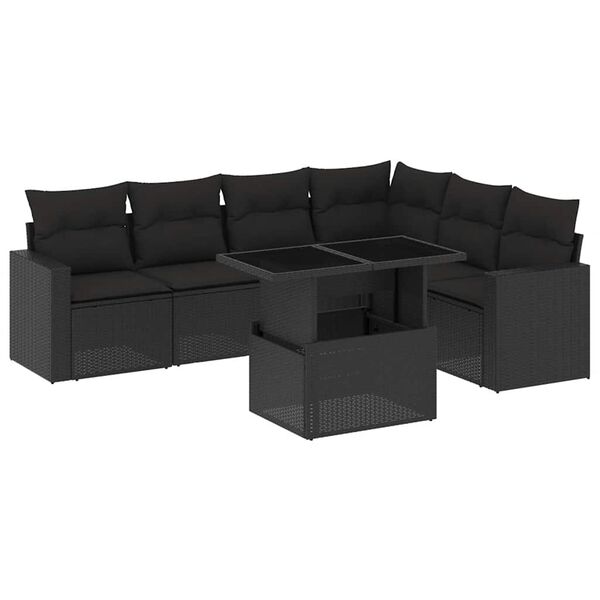vidaXL 7-dijelni set vrtnih sofa od poliratana s jastucima crni