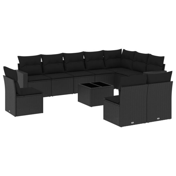 vidaXL 11-dijelni set vrtnih sofa od poliratana s jastucima crni