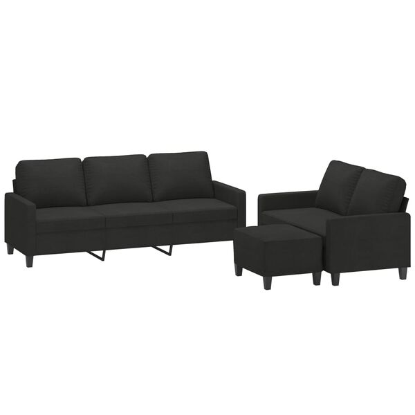 vidaXL 3-dijelni set sofa s jastucima crni od tkanine