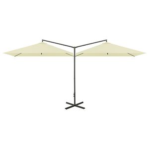 vidaXL Dvostruki suncobran s čeličnim stupom boja pijeska 600 x 300 cm