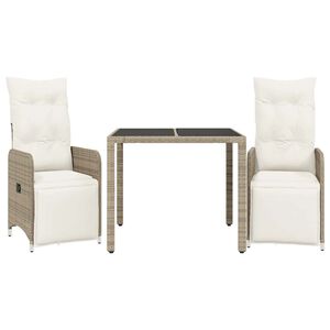 vidaXL 3-dijelni vrtni bistro set od poliratana s jastucima smeđi