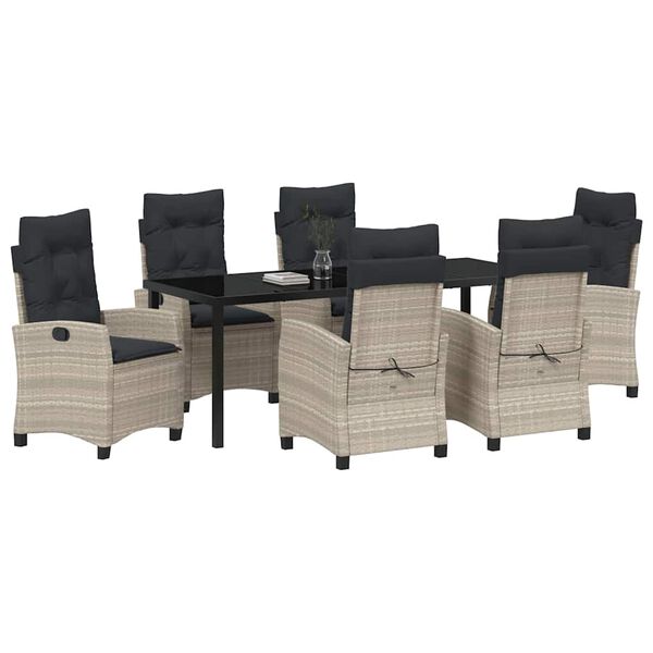 vidaXL Vrtni set za objed s jastukom 7 pcs Svijetlo siva poliratan