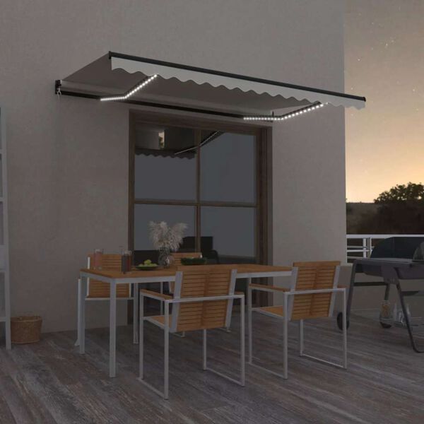 vidaXL Tenda na ručno uvlačenje s LED svjetlom 450 x 300 cm krem