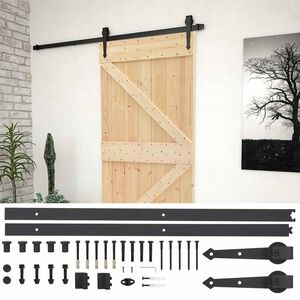 vidaXL Klizna vrata 90 x 210 cm Masivna borovina Prirodna i crna