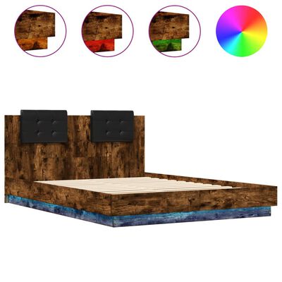 vidaXL Okvir kreveta s uzglavljem LED boja dimljenog hrasta 120x200 cm