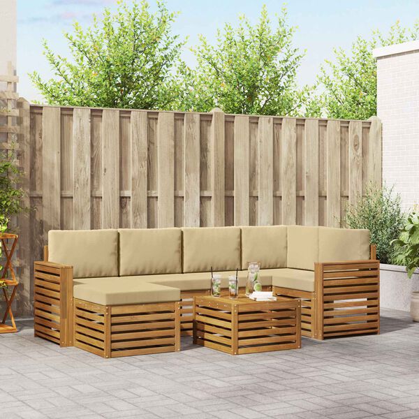vidaXL Setovi sofa s jastukom 7 pcs Prirodna i bež Čvrsto drvo akacije