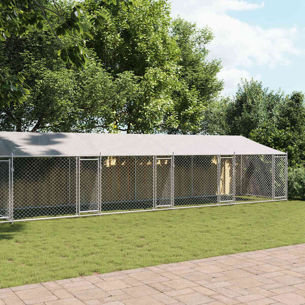 vidaXL Kavez za pse s krovom i vratima sivi 12x2x2 m pocinčani čelik