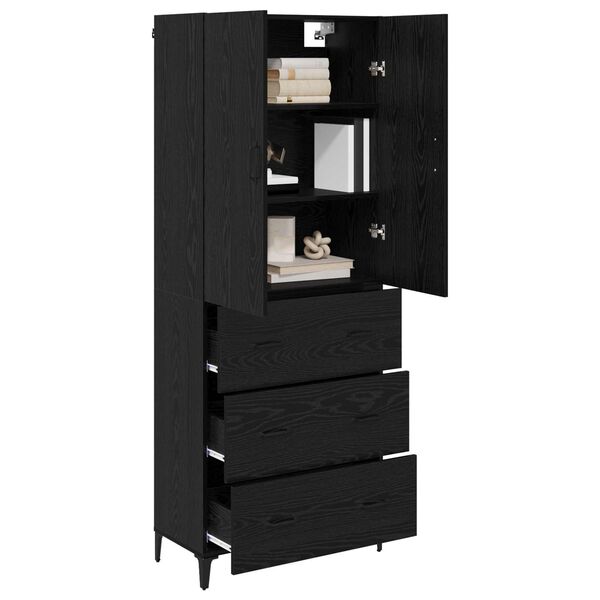vidaXL Highboard Zidne Crni hrast 69,5 x 34 x 180 cm Konstruirano drvo