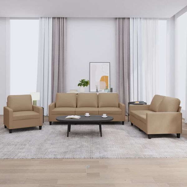 vidaXL 3-dijelni set sofa s jastucima boja cappuccina od umjetne kože