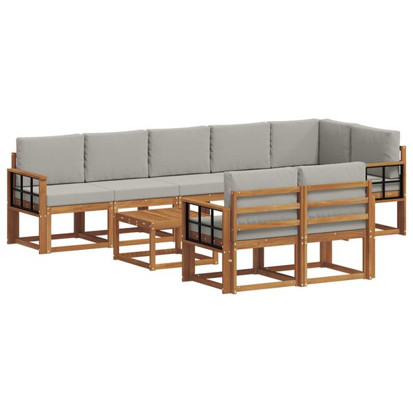 vidaXL Set vanjskih sofa s jastukom 9 pcs Prirodna i svijetlo siva
