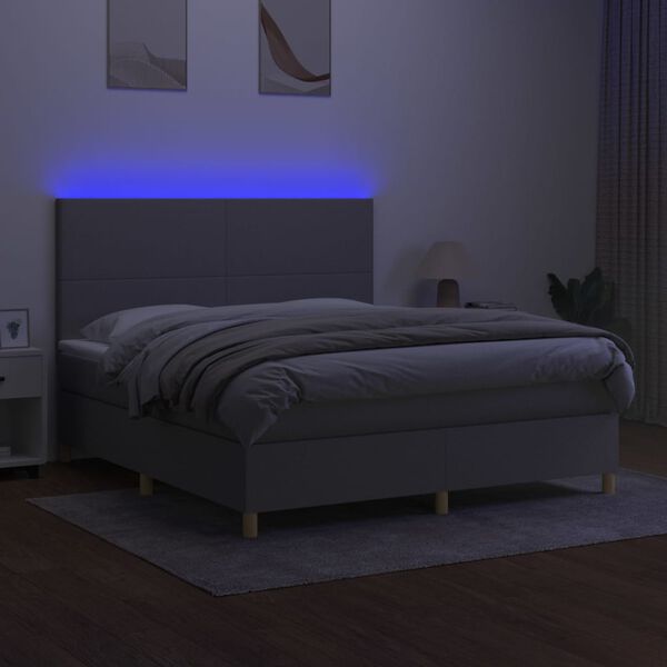 vidaXL Krevet box spring s madracem LED svjetlosivi 180x200 cm tkanina