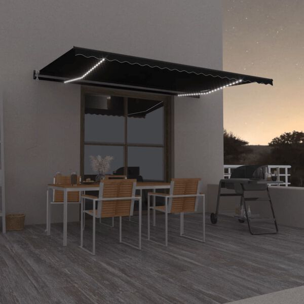vidaXL Automatska tenda sa senzorom za vjetar LED 500x350 cm antracit
