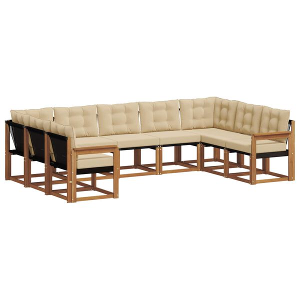 vidaXL Set vanjskih sofa 9 pcs Prirodna i bež Čvrsto drvo akacije
