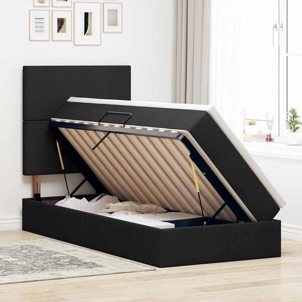 vidaXL Krevet s prostorom za pohranu s LED-om Crna 90 x 190 cm