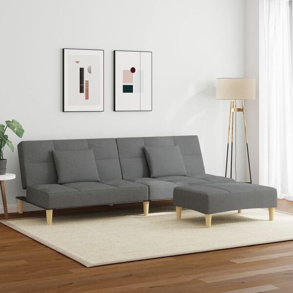 vidaXL Dvosjed na razvlačenje od tkanine s tabureom tamnosivi