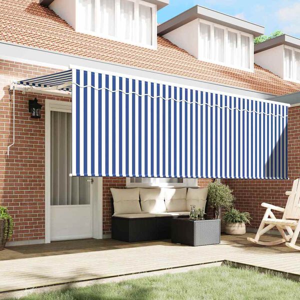 vidaXL Skrovita tenda Plava i bijela 350 x 200 cm Platno i metal