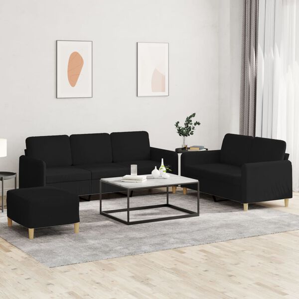 vidaXL 3-dijelni set sofa s jastucima crni od tkanine