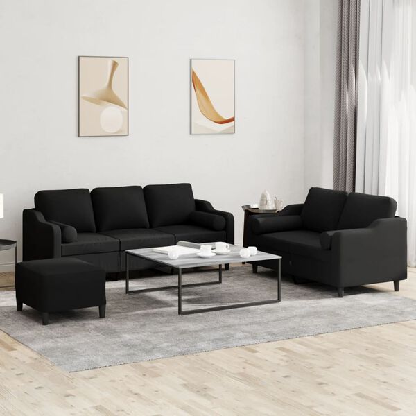 vidaXL 3-dijelni set sofa s jastucima crni od mikrovlakana