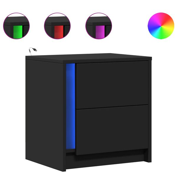 vidaXL Noćni ormarići s LED svjetlima 2 kom crni od konstruiranog drva