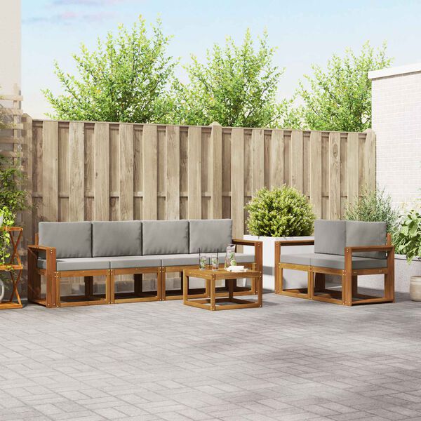 vidaXL Set vanjskih sofa s jastukom 7 pcs Prirodna i svijetlo siva