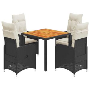 vidaXL 5-dijelni vrtni bistro set od poliratana s jastucima crni