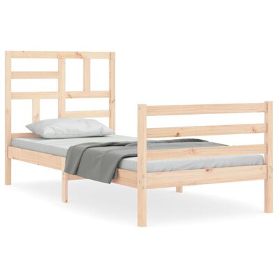 vidaXL Okvir kreveta s uzglavljem za jednu osobu od masivnog drva