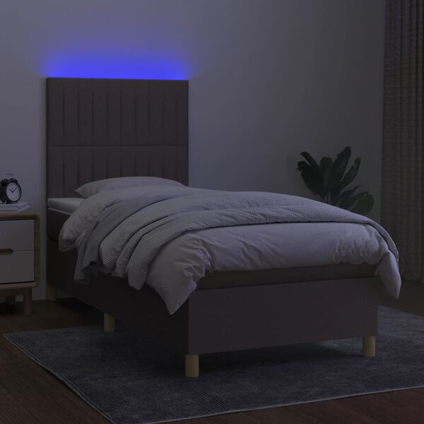 vidaXL Krevet box spring s madracem LED smeđesivi 90x190 cm tkanina