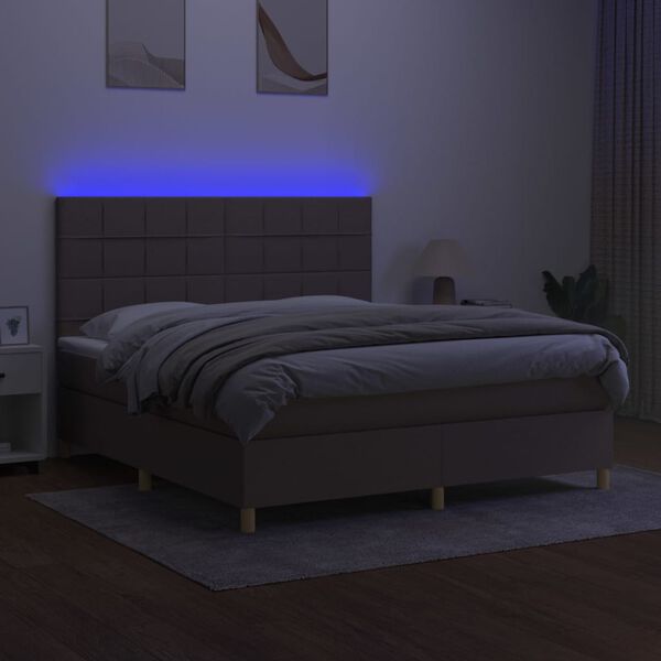 vidaXL Krevet box spring s madracem LED smeđesivi 180x200 cm tkanina