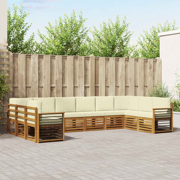 vidaXL Sekcijska garnitura 10 pcs Prirodna i krem Čvrsto drvo akacije