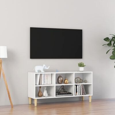 vidaXL TV ormarić s drvenim nogama visoki sjaj bijeli 103,5x30x50 cm