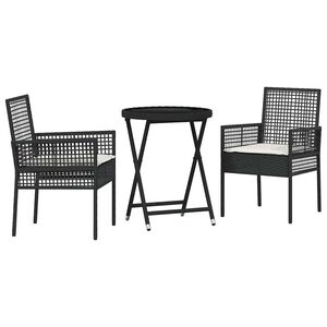 vidaXL Bistro set za vrt 3 kom. Crna poliratan