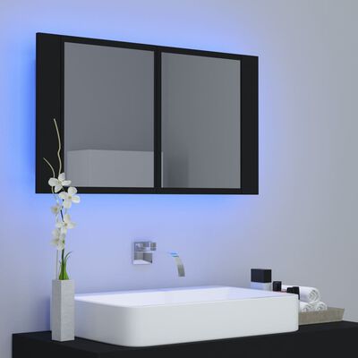 vidaXL LED kupaonski ormarić s ogledalom crni 80x12x45 cm akrilni