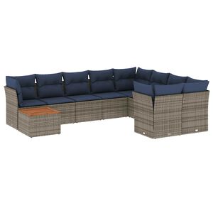 vidaXL 10-dijelni set vrtnih sofa od poliratana s jastucima sivi