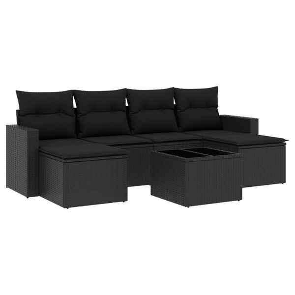 vidaXL 7-dijelni set vrtnih sofa od poliratana s jastucima crni